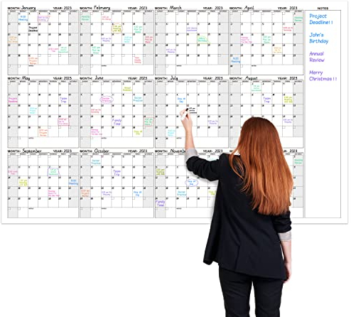Großer trocken abwischbarer Kalender für die Wand – Jahreswandkalender, trocken abwischbar, 94x147 cm, 12 Monate undatierter Blanko-Kalenderplaner, Klassenzimmer, Zuhause