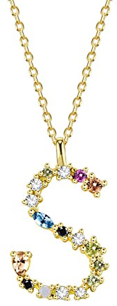 KnSam Schmuck Halskette Sterling 925 Silber, Kette 925 Lang 26 Buchstaben, Damen Halskette Modeschmuck mit Bunt Zirkonia, Silber/Gold