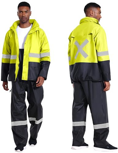 NAVIS MARINE Tuta antipioggia da lavoro per uomo impermeabile da lavoro giacca resistente con bretelle pantaloni durevoli 3 pezzi, Giallo fluorescente., Medium