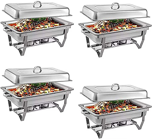 Chafing Dish Buffet Set - Full Size Stainless Steel Chafing Food Warmer Complete Set with Water Pan, Food Pan, Fuel Holder And Lid (4Pack)