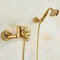 HomeLava Badewannenarmatur Golden Badewanne Wasserhahn Alle Kupfer Wand Dusche Heiße Und Kalte mit Handbrause Moderner Stil Einhand-Wannenbatterie für Badewannen