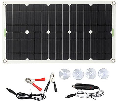 Cryfokt Chargeur de Batterie de Kit de Panneau Solaire 100W 12V, Panneau Solaire Monocristallin Flexible 100W Portable avec Prise Allume-Cigare, Système Hors Réseau 12 Volts pour Bateau