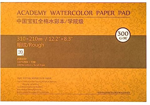 MEEDEN Baumwoll-Aquarellpapier, strukturierte Oberfläche, Aquarellblock, grobe Körnung, 300 g/m², 20 Blatt zum Malen und Zeichnen, nass, gemischte Medien, 20 Blatt