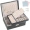 TEIVUL Schmuckkästchen,Damen 2-schichtige Schmuckaufbewahrung,PU-Leder Schmuckkasten mit Schloss,geeignet für Halsketten,Ringe,Ohrringe,Armbänder,Jewelry Organizer für Frauen und Mädchen (schwarz)