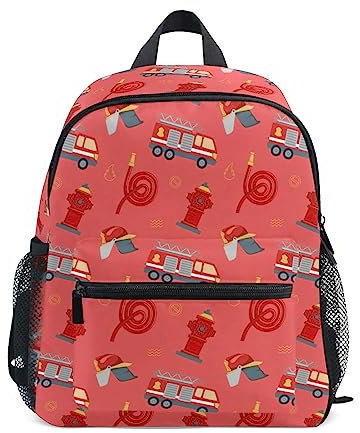 Kleinkind Rucksack für Jungen/Mädchen Niedlich Kinder Kindergarten Schule Buch Tasche Reise Tagesrucksack mit Brustgurt Feuerwehrmann Feuerwehrschlauch Hydrant Truck Feuerwehrmann Helm, Mehrfarbig,