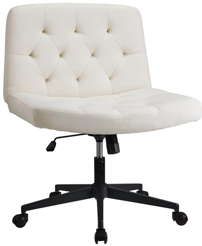 WangPangzi Armloser Bürostuhl mit mittlerer Rückenlehne, Breiter Schreibtischstuhl aus Stoff,höhenverstellbare Gaming Stuhl, Schlafzimmer Dressing Stuhl(Beige)