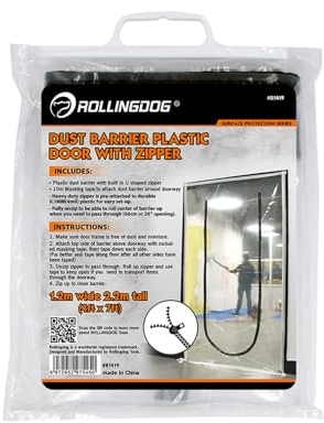 ROLLINGDOG Door Covers Dust Barrier U Shape Dust Sheet - Construction Plastic Drop Cloth Zipper Door for Wall and Room Temporary Painting Protection