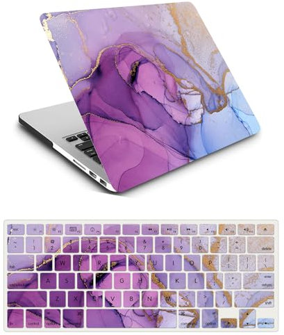 Funda Dura Compatible con Macbook Pro 13 Pulgadas 2015 2014 2013 2012 Modelo A1425 A1502 con Pantalla Retina, Plástico Carcasa Delgada Cubierta Protectora & Cubierta para Teclado - Mármol púrpura