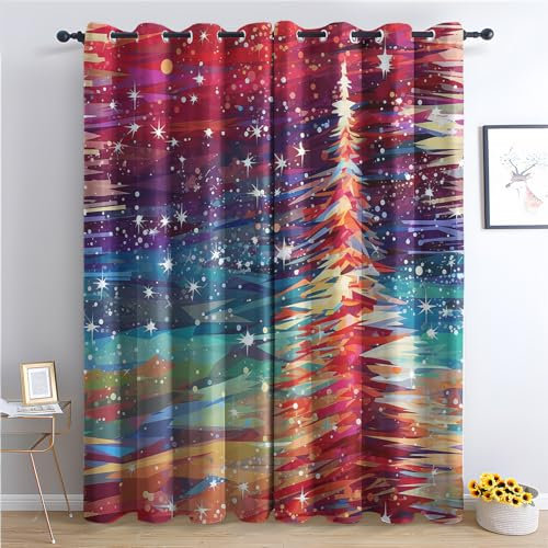 THYUNQ Vorhänge Weihnachten Motiv, Vorhang Blickdicht Verdunklungsvorhänge Thermovorhang mit Ösen, Gardinen Wohnzimmer Schlafzimmer Fenster, 2er Set Curtains, H 245 x B 140 cm