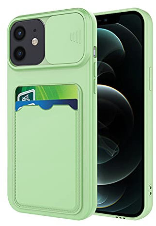 Compatible avec Coque iPhone 12 Mini Antichoc avec Porte Carte, Etui iPhone 12 Mini Silicone avec Protection Cache Camera Coulissant Coque de Telephone Ultra Fine Housse (Vert)