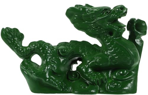 Kichvoe Chinesische Fengshui-Drachenstatue Aus Holz Geschnitzte Drachenfigur 2024 Jahr des Drachen Figurenskulptur Für Reichtum Glück Bürotischdekoration Grün