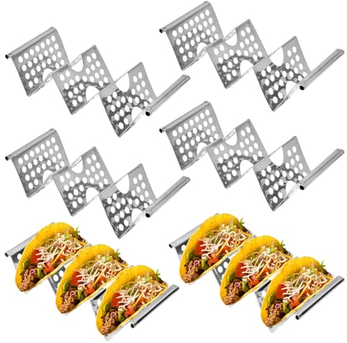 Wisebom Soporte para taco, 6 unidades, acero inoxidable, taco con asas, soporte para taco ondulado, soporte para perros calientes, bandejas para tacos, bandejas para tacos, placas de taco, apto para