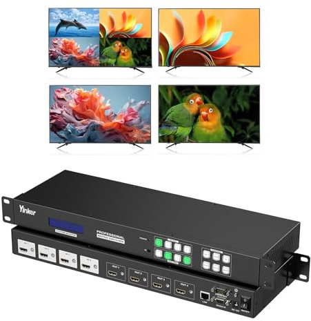 Yinker 4K30Hz HDMI Matrix Video Wall Controller Multiviewer 4x4 Rackmount Switch Splitter Unterstützt 2x2 Splicing & Pip & Audio Embedding & 90° 180° 270°Rotate & Web GUI & APP Control