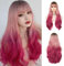 Siudus Ombre Rosa Lange Lockige Wellige Perücken für Frauen Dunkle Wurzel Flauschige Haar Perücke mit Bangs Kunstfaser Cosplay Halloween Perücke