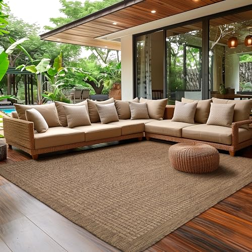 Outdoor Teppich Wetterfest Terrasse Balkon Garten Küchenteppich Einfarbiges Design Flachgewebe Sisal Look Waschbarer Teppich, Größe: 120 x 170 cm, Farbe: Braun