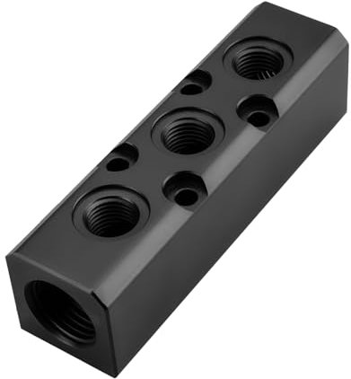 Air Manifold, 3 Way 5 Port Air Compressor Manifold, Air Hose Inline Manifold Block Splitter, Pneumatic Manifold Air Distribution Block, NPT 1/2 Inch Supply Port, NPT 1/4 Inch Output Port(BLACK)