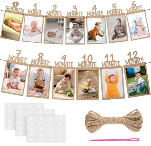 Kisvic Deko Baby 1 Jahr Geburtstag, Deko 1. Geburtstag Junge Mädchen, Foto Banner Kraftpapier Kinder Monatlich Bild Prop für Party
