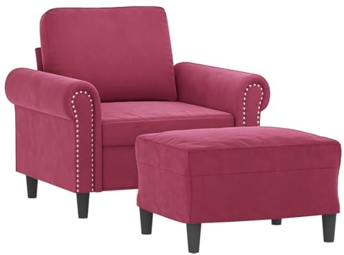 vidaXL Sessel, Relaxsessel mit Fußhocker, Fernsehsessel für Wohnzimmer, Polstersessel Ruhesessel TV Sessel Loungesessel, Weinrot Samt