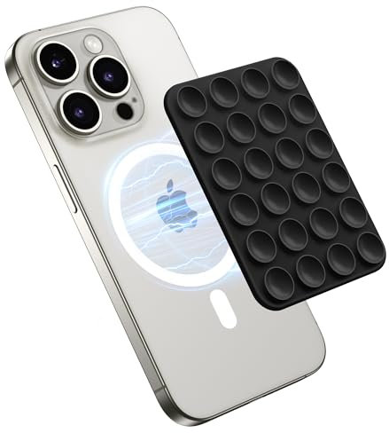 GONEZ Magnet Saugnapf Telefon Halterung, Freisprecheinrichtung Silikon Handy Griff Halter Kompatibel mit iPhone MagSafe Phone Case, Spiegel Dusche Telefon Ständer für Selfies und Videos, Schwarz