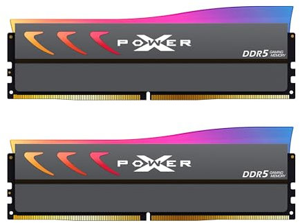 Silicon Power Storm SP064GXLWU64AFDK DDR5 64 GB (2 x 32 GB) RGB 6400 MT/s (PC5-51200) 288-pin CL32 1,4 V UDIMM Desktop-RAM-Speicher mit Kühlkörper, Grau