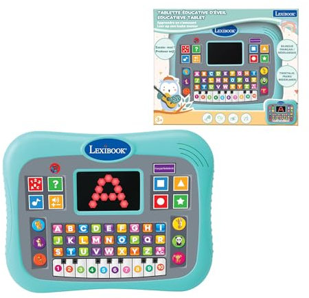 Lexibook, Lerntablett, zweisprachig, Französisch/Niederländisch, sprechendes Tablet mit Display zum Lernen von Alphabet, Zahlen und Tieren, Klavier- und Quiz-Modi, interaktiv, blau, JCPAD007i10