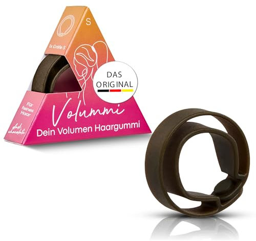 Volummi Haargummi – Innovativer Zopfgummi für sichtbar mehr Volumen im Pferdeschwanz – Starker Halt & schonend für Haare – Das Original Made in Germany [Dark Chocolate S für dünnes Haar]