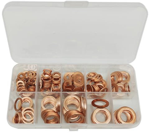 GTIWUNG 200 Pezzi Rondelle Rame 9 Misure, Rondella Guarnizione Assortimento Kit, Piatta Rondelle di Tenuta Set, Metrica Classificazione Kit di Guarnizione Rame(M5 M6 M8 M10 M12 M14)