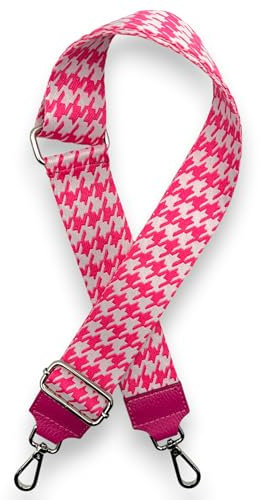 Ziona Taschengurt zum Wechseln Schultergurt für Taschen Schulterriemen für Umhängetasche verstellbarer Taschenriemen Silber Verschluss Made Italy (Pink#2)