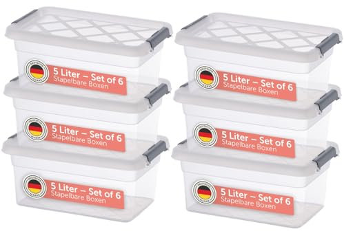 Blumtal Aufbewahrungsbox mit Deckel 5L aus Kunststoff - Aufbewahrungsboxen 28x19x12,5 cm - Boxen Aufbewahrung aus 100% Neumaterial - Plastikbox mit Deckel & Verschlussclip - Plastikbox 6er Set