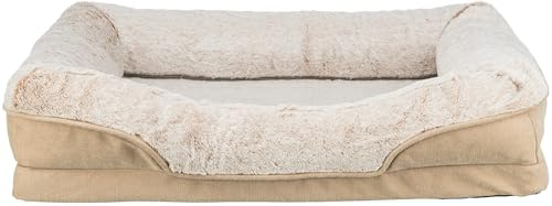 TRIXIE orthopädisches Hundebett Vital Lino – 90 x 65 cm, beige | Gelenkschonend durch viskoelastischen Schaum mit Memory-Effekt – für ältere Hunde, mit herausnehmbarem Wendekissen