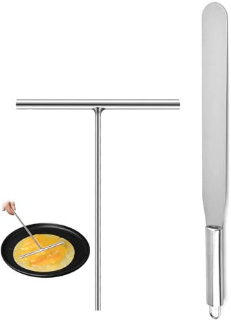 Crepes Verteiler Set - Pfannkuchenwender, Spatel für Pfanne, Hitzebeständiger Spachtel, Palatschinken Zubehör, Pfannküchenwender aus Edelstahl