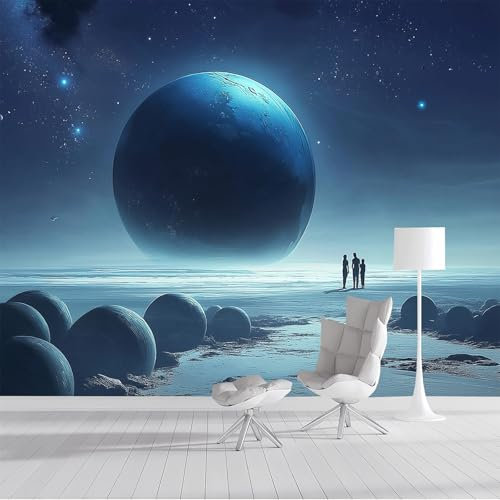 JSCWDET Plage extraterrestre Papier Peint Panoramique Sphère bleu profond,300×210 cm (W×H) - Décoration murale moderne – Tapisserie décorative pour chambre salon - Tapisserie murales papier peint