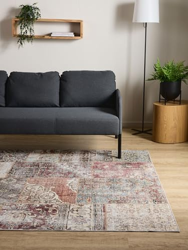 Interiyou Vintage Teppich Wohnzimmer Gent - 200x300 cm Multicolor/Braun - Für Schlafzimmer, Esszimmer, Kinderzimmer - Kurzflor waschbar und rutschfest, Print Muster