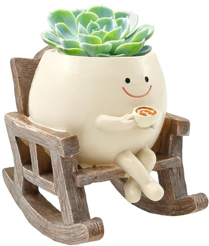 Eyoulife Pots de fleurs avec balançoire, visage qui ne se fissure pas facilement, pot de fleurs, chaise à bascule, avec trou de drainage, pot de fleurs mâle, chaise à bascule, pour décorer, chambre