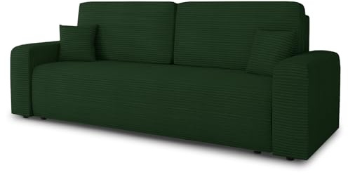 Sofnet - Schlafsofa Spark mit Bettkasten (Grün, Poso 014) | Sofa mit Schlaffunktion, Bettsofa, Polstersofa, Bonellfederkern, Cordstoff, große Schlaffläche, TOP Design
