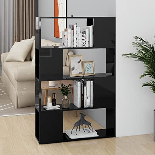ULUYYUC Bücherregal Raumteiler Hochglanz-Schwarz 80x24x124,5 cm Modernes Design Holzwerkstoff Regalschrank mit 4 Fächern als Raumteiler für Wohnzimmer Büro Schlafzimmer