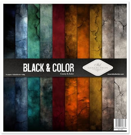 ITD Collection - Scrapbook Papier - Scrapbooking Set - Motivpapier zum Basteln - Dekorpapier 12x12 inches - 310 x 310 mm - 10 Blatt + 1 – Black & Color - SLS-083