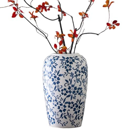 Blau-weiße Vase 3, 9 x 8, 9 Zoll Keramik-Blumenvase im Vintage-Stil für Tischdekoration im Homeoffice Bücherregal