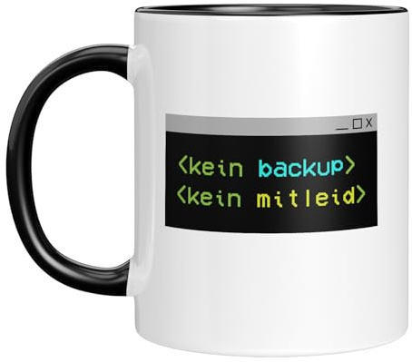 Tasse mit lustigem IT-Spruch | Kein Backup, kein Mitleid | Geschenkidee für Informatiker, Admins, Nerds und Geeks - Schwarz
