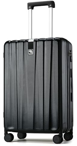 Hanke Hartschalen-Koffer Mittelgroß PC-Material Koffer Hartschale mit TSA-Schloss Reisekoffer mit 360° Spinner Silent-Räder 61cm(64L), Schwarz