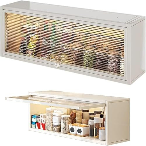 RVGVPMAMTZ Especiero de cocina, armario de almacenamiento de pared, armario de almacenamiento de utensilios de cocina de gran capacidad, sin perforaciones, con puerta abatible translúcida White,80