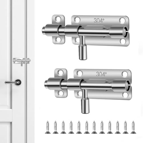 Loquet Porte,2 Pièces Targette en Acier Inoxydable,4 Inch Loquet Verrou de Porte avec Vis Verrou Porte Coulissante Boulons de Verrouillage de Porte pour Chambre,Jardin,Clôture