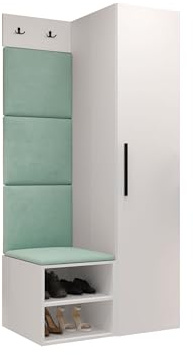 Mirjan24 Garderoben-Set Mapreni III, Schuhschrank + Kleiderhakenbrett + Kleiderschrank Gepolstertes Paneel/Wandpaneel Kleiderhaken Flurgarderobe Wandgarderobe (Weiß, Manila 11)
