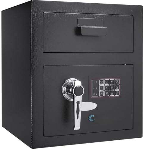 Großer Sicherheits-Tresor aus massivem Stahl und Dual-Pin-Codes, feuerfest und wasserabweisend, Anti-Fishing-Leitbleche, robust, Schwarz