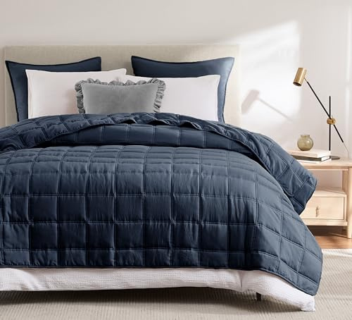 R.SHARE Tagesdecke 200x220 Blau, Weich Bettüberwurf Steppdecke aus Mikrofaser für Bett Sofa Couch (ohne Kissenbezug), Kariert Kuscheldecke Wohndecke Sofaüberwurfdecke Oeko-TEX Frühling Sommer