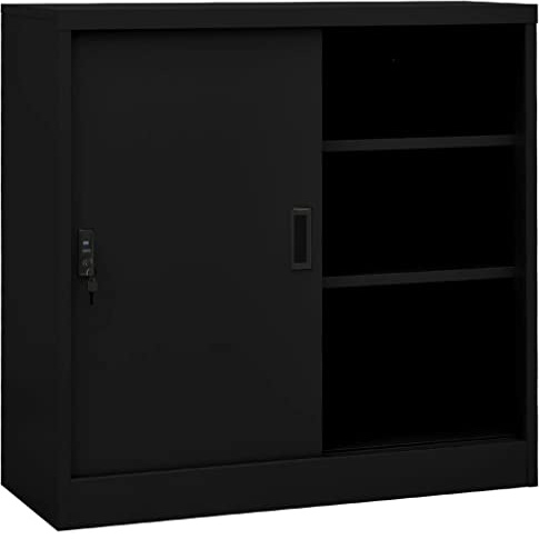 KKHOMEI Armario de metal, armario para oficina, puerta corredera, puertas correderas, muebles de oficina, armarios con llave, armario multiusos de acero negro, 90 x 40 x 90 cm