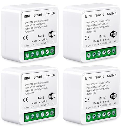 WiFi Switch Relè Wireless,4 Pezzi Interruttori Della Luce Smart,Modulo Interruttore A Relè WiFi,Modulo Switch Da Incasso Per Casa Intelligente,Compatibile Con Alexa,Bianco