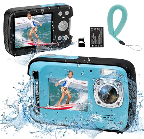 YEEIN Underwater Camera 4K 48MP Autofocus Dual Screen Waterproof Camera with Floating Strap and 32GB Card, 17FT Compact Waterproof Digital Camera