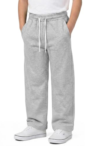 BSBUY Joggingbyxor för pojkar, säckiga träningsbyxor med fickor, elastiska sportbyxor, raka breda ben, träningsbyxor, jogging, träningsoverall, byxor med dragsko, enfärgade joggingbyxor för 5-16 år