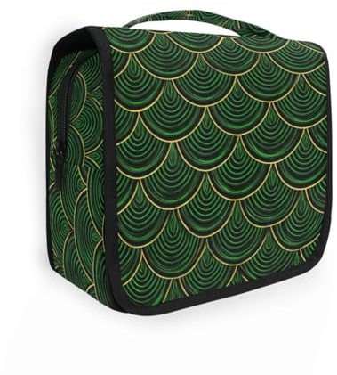 Yoogain Fish Scale Emerald Gold Black makeup bag with compartments with hanging hook Lightweight medicine bag with Compartments & Handle